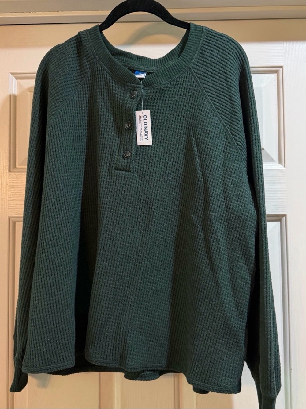 Old Navy Dark Green Waffle Knit Henley Sweater